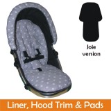 Matching Liner, Hood Trim & Harness Pads Package to fit Joie Pushchairs - Silver Star Design